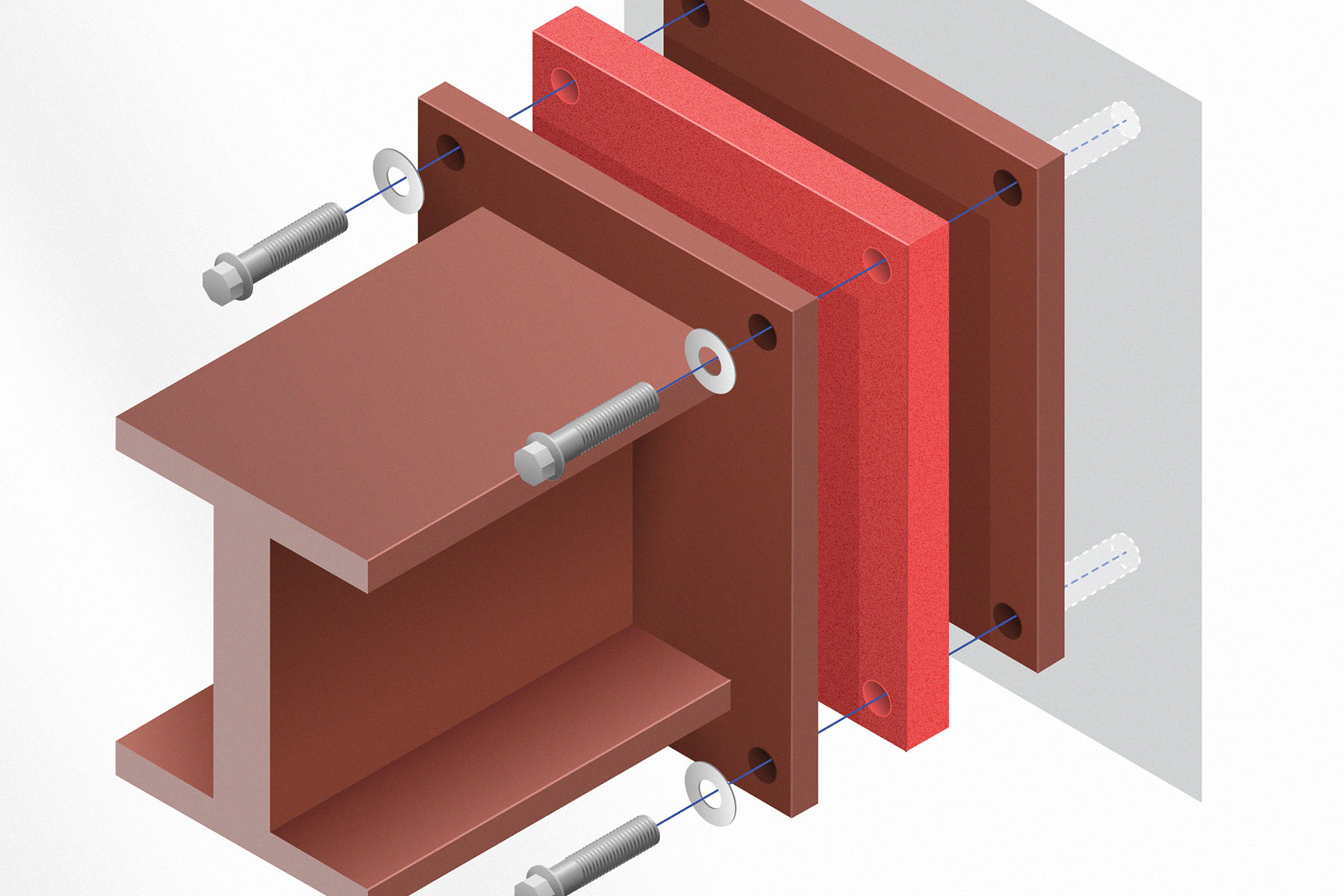 Coloured and textured isometric illustration of Thermal Breaks construction